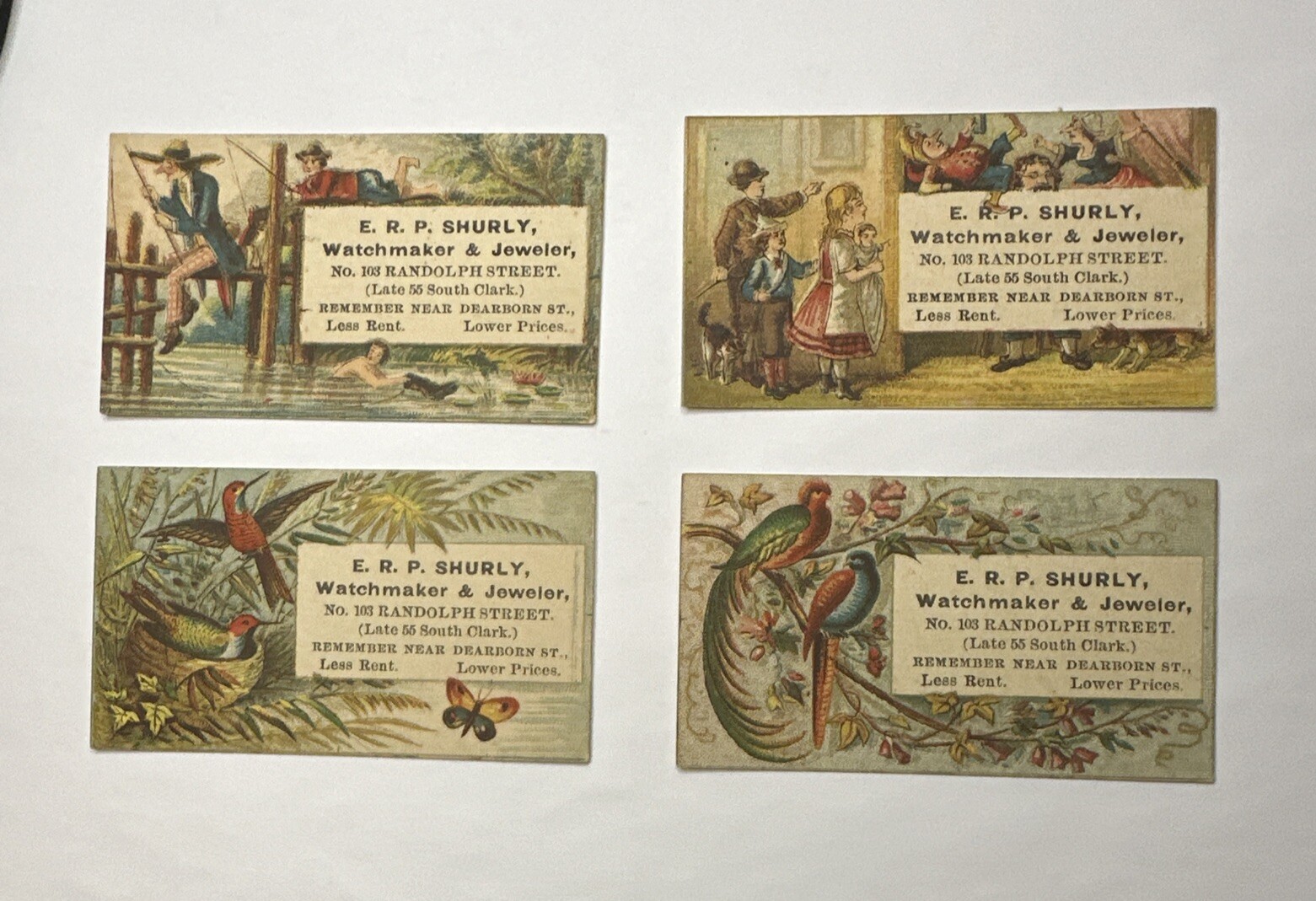 4 Victorian Jewelers Trade Card ERP SHURLY Randolph Street, Dearborn Chicago B83