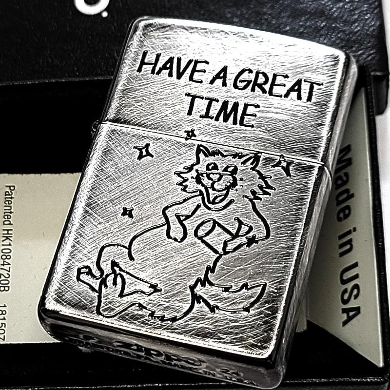 Zippo Cat Have a Great Time Distressed Etching Engraving Silver Regular Lighter