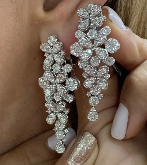 Luxury Female Big Water Drop Dangle Diamond Earrings in 14K White Gold Over RARE