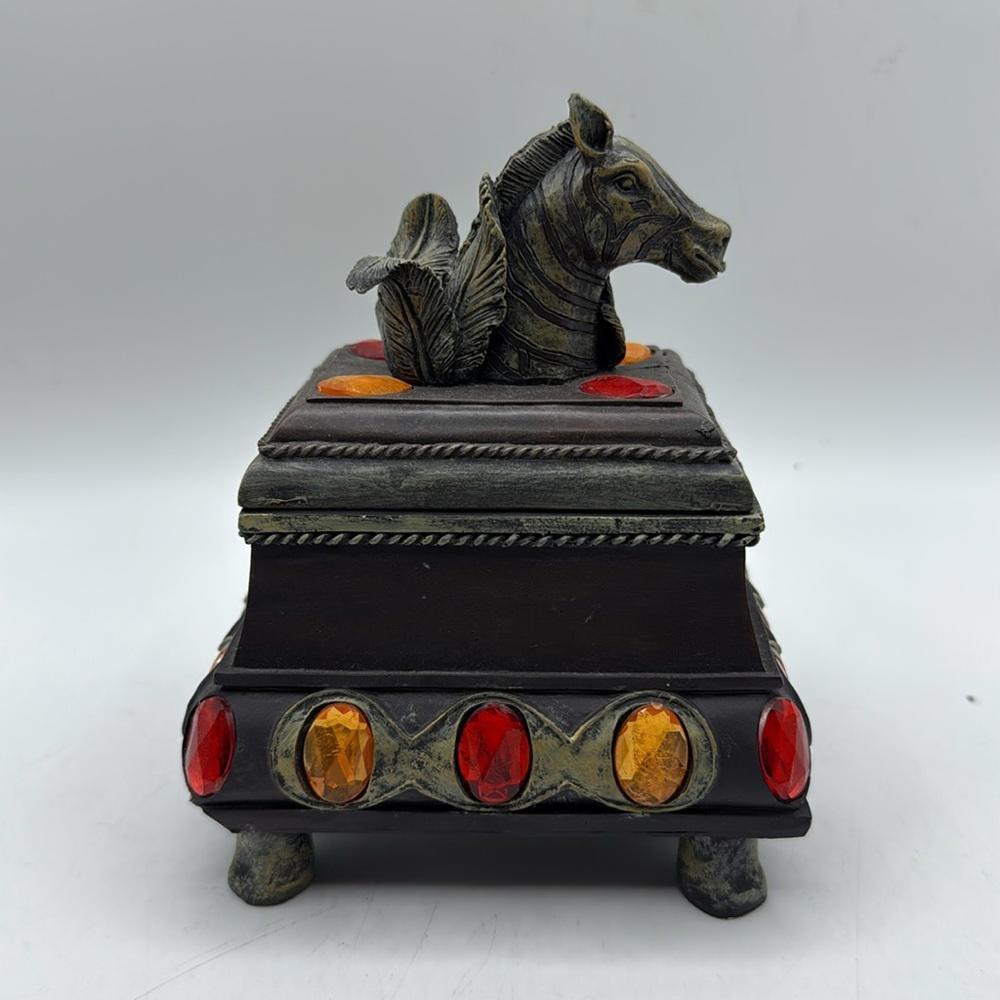 African Zebra Horse Trinket Storage Box Art Decor Brown Gray Red Yellow Jewels