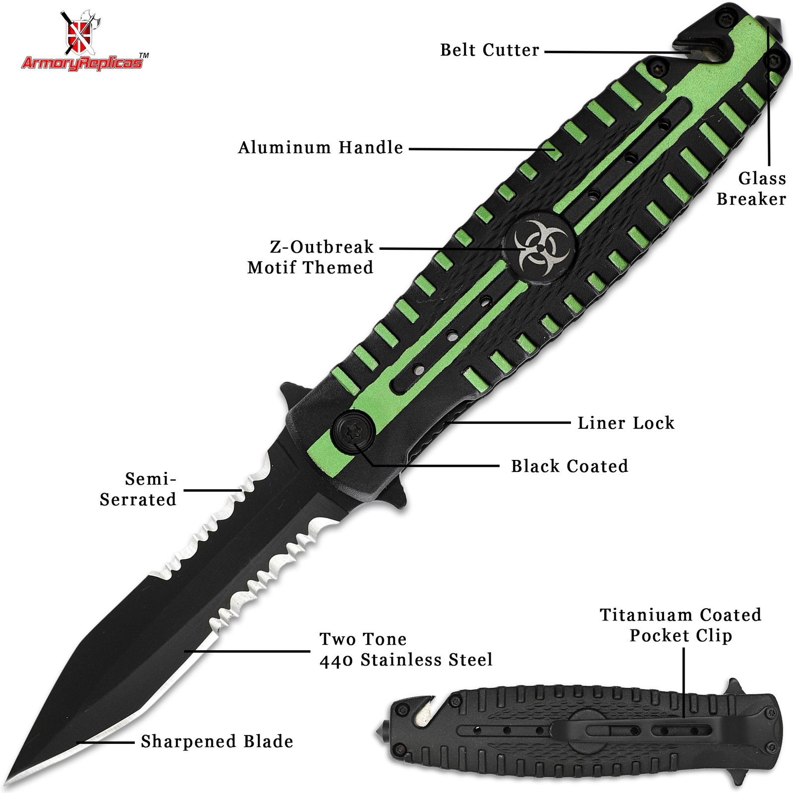 Zombie Killer Assisted Tactical Folding Pocket Knife Spear Point – Belt Cutter