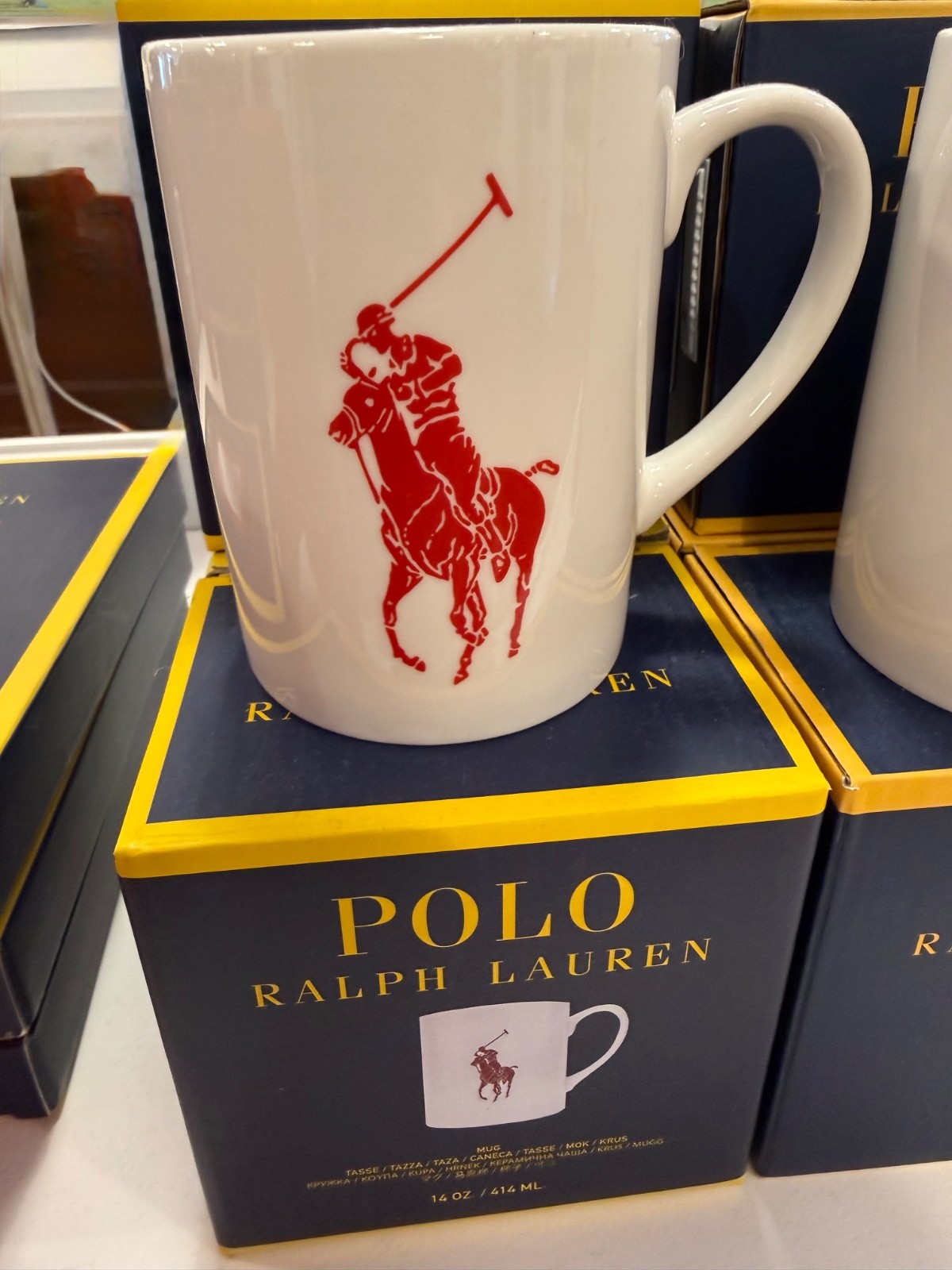 NEW Polo Ralph Lauren 14oz BIG PONY Porcelain Coffee Tea Mug – WHITE w/ RED