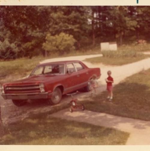Vtg 1970s Found Photo Children by AMC Ambassador Classic Car Snapshot
