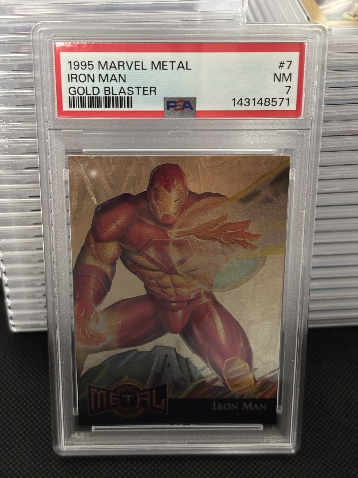 1995 MARVEL METAL METAL BLASTER 7 IRON MAN GOLD BLASTER PSA NEAR MINT 7