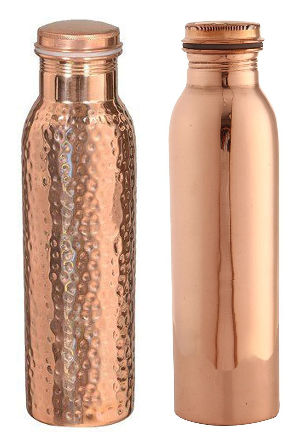 Plain & Hammered Copper Water Bottle Set of 2 Brown Bottle 950 ml Health Benefit