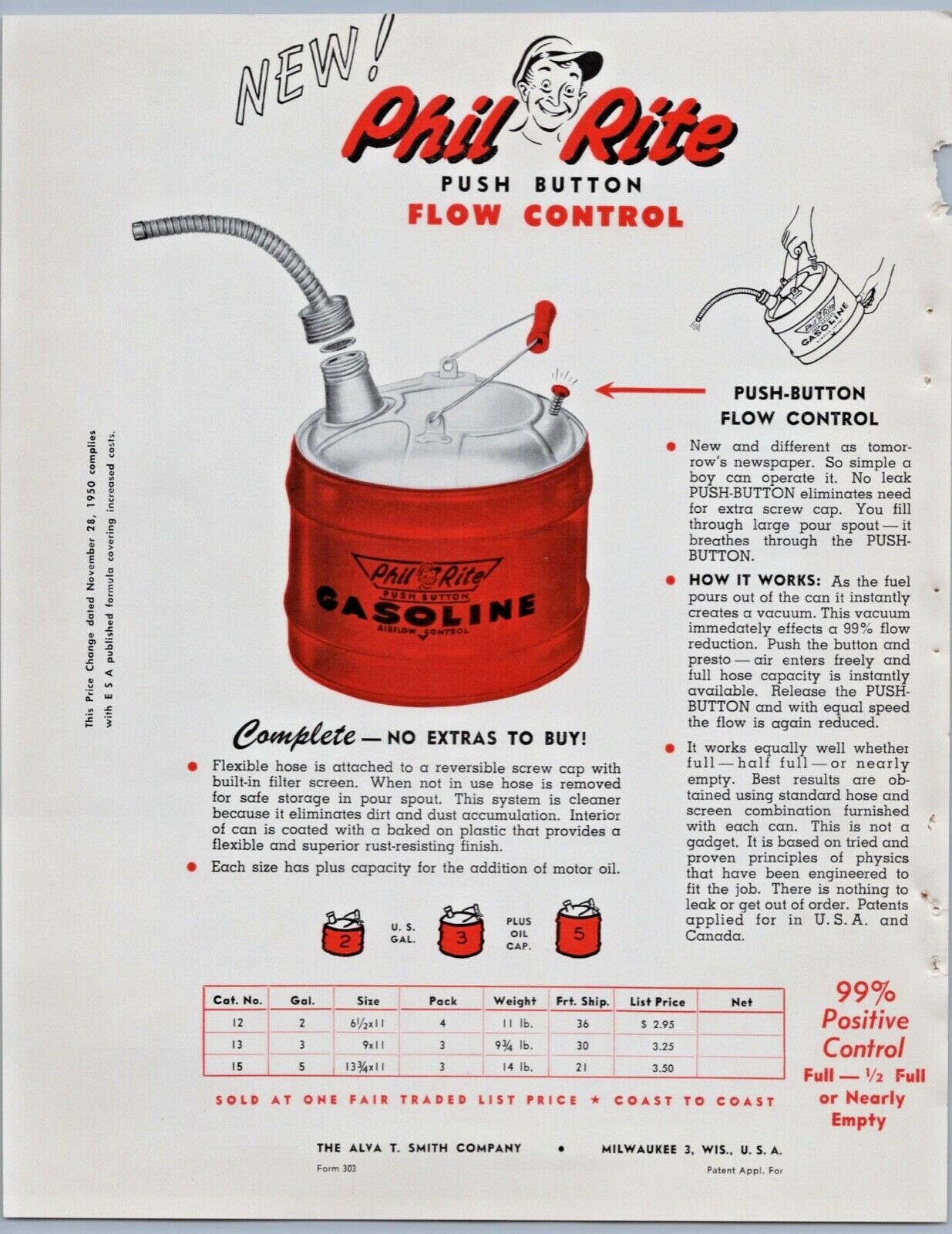 Phil Rite Gas can Vintage 1952 Print Ad