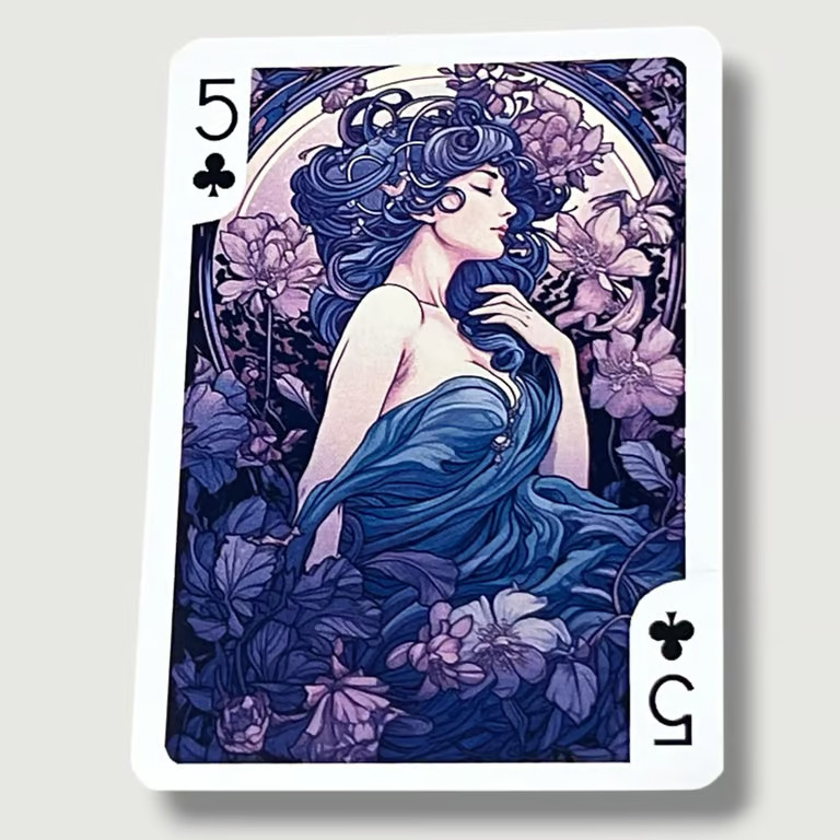 Single Swap Art Nouveau Purple Lady Playing Card Five of Clubs G52