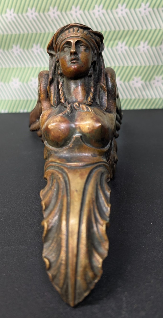 Antique Gilt Bronze Winged Caryatid Furniture Mount French Empire Revival 10″