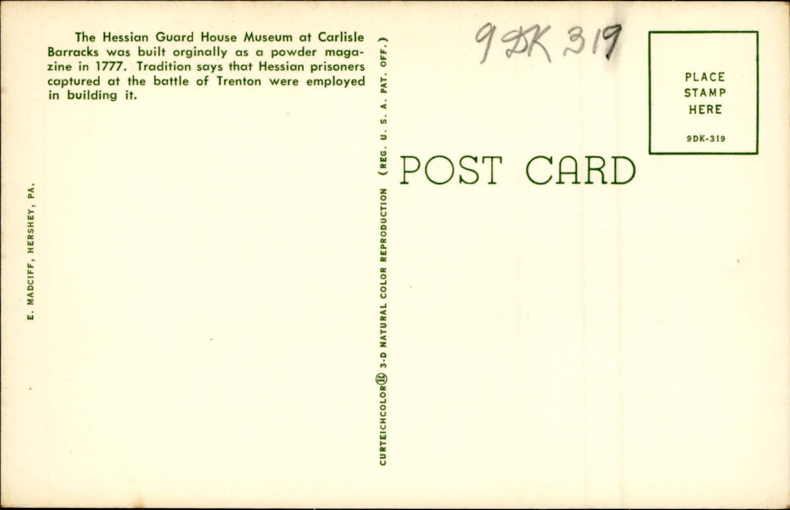 Postcard 1777 Hessian Guard House Museum postcard, Carlisle