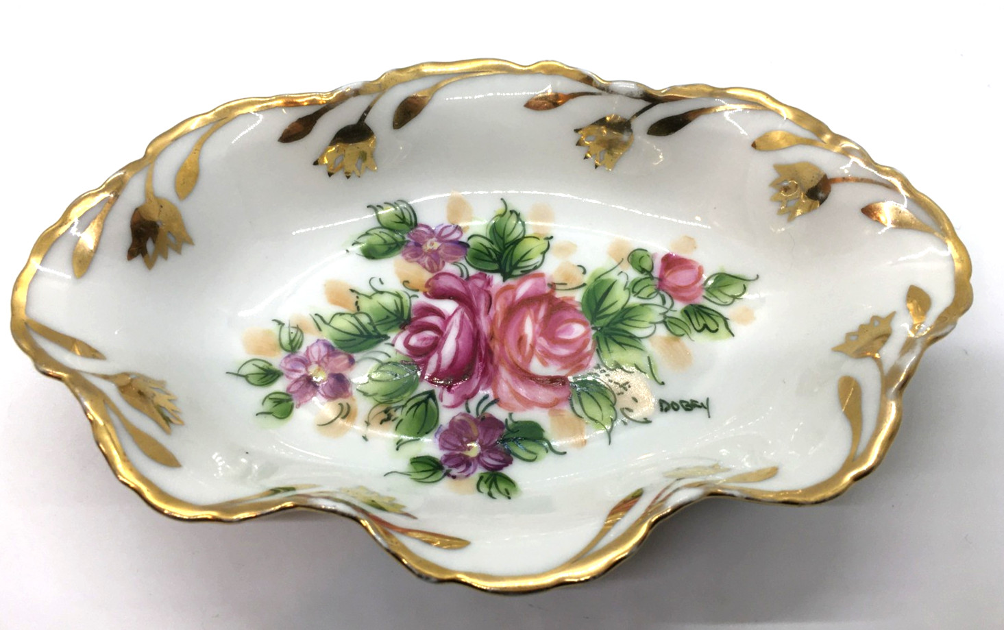 LIMOGES Porcelain Dish Bowl Artist Signed DOBEY Victorian Art Nouveau VTG France