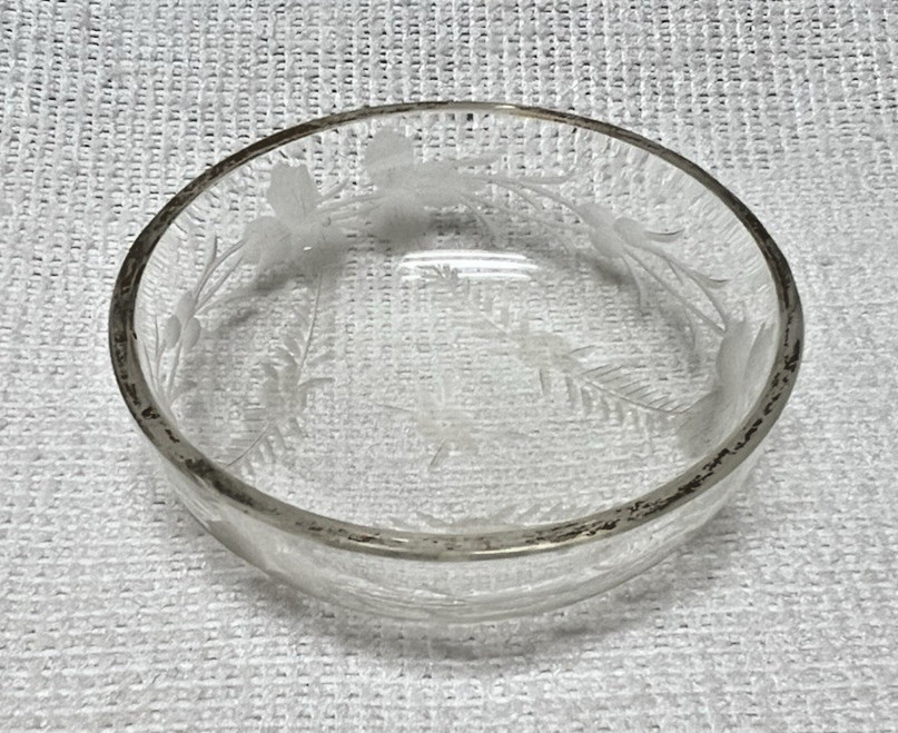 Antique Floral Etched Crystal Salt Dip Garlands Gold Trim 2 1/4″ W 3/4″ T