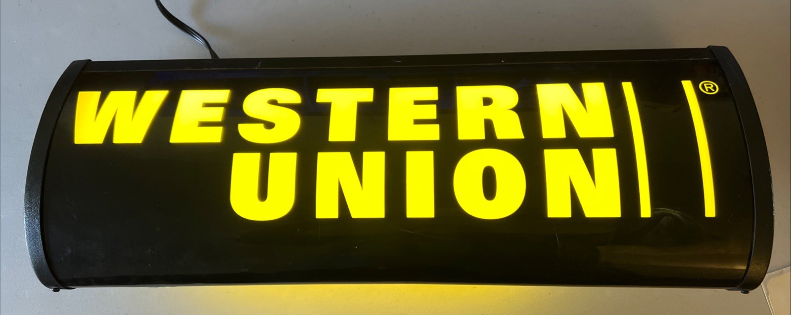 WESTERN UNION PLUG IN ELECTRIC LIGHT UP SIGN-BLACK,GOLD LETTERS – 25” – WORKING