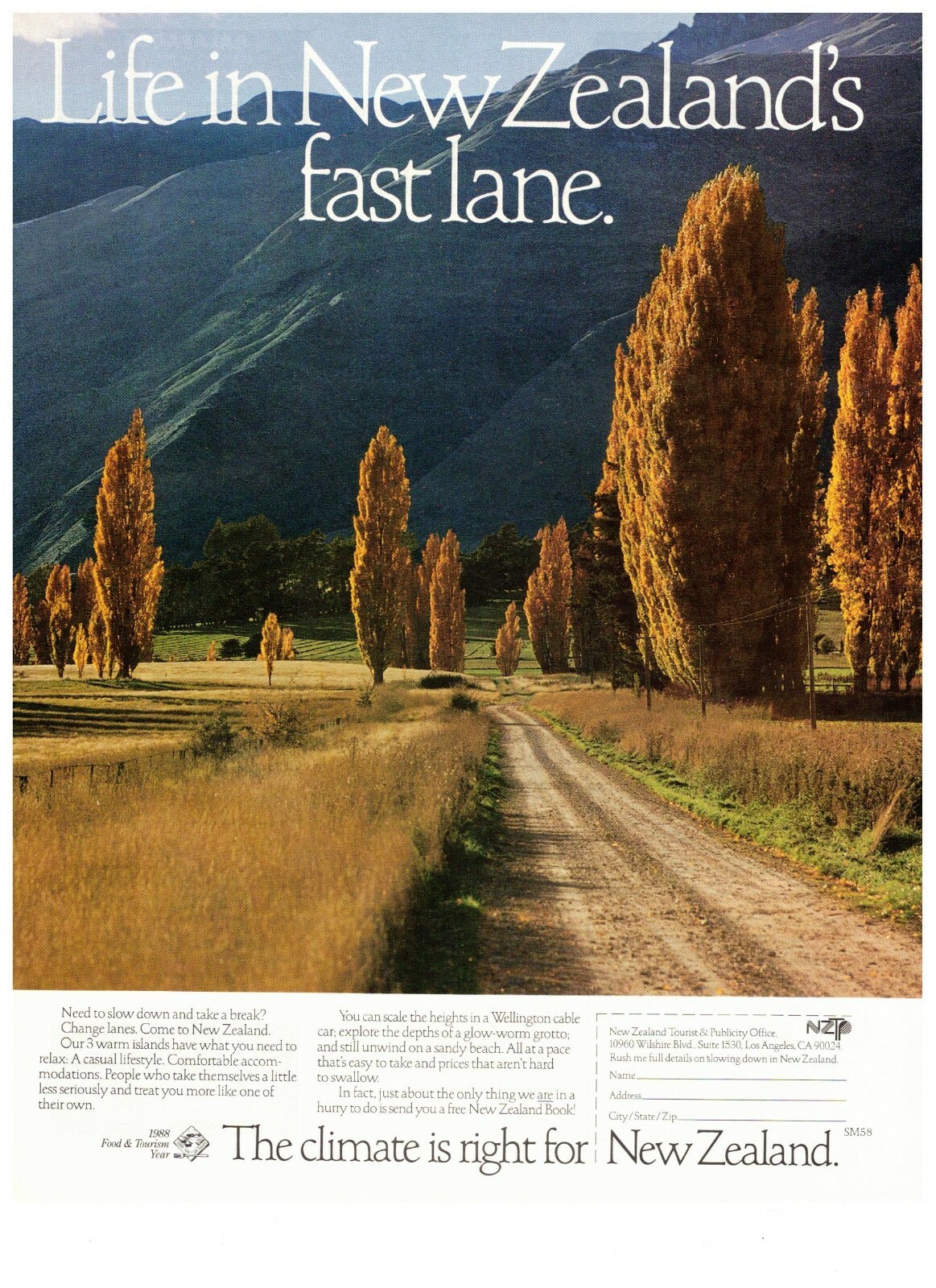 1989 New Zealand Life in the Fast Lane Tourism Vintage Print Advertisement