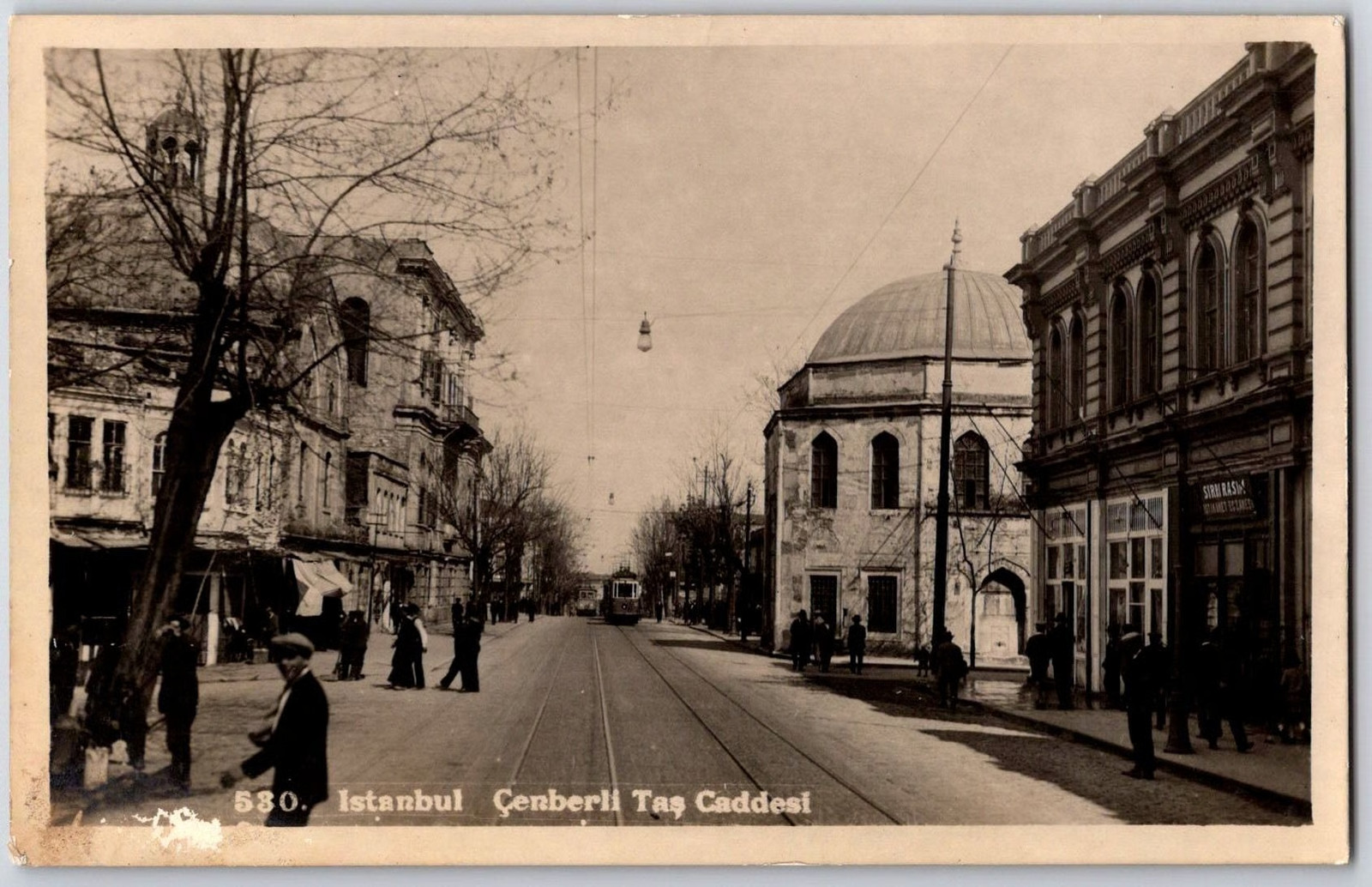 Istanbul Çemberli Taş Caddesi Street Scene Tram Historic Buildings RPPC Postcard