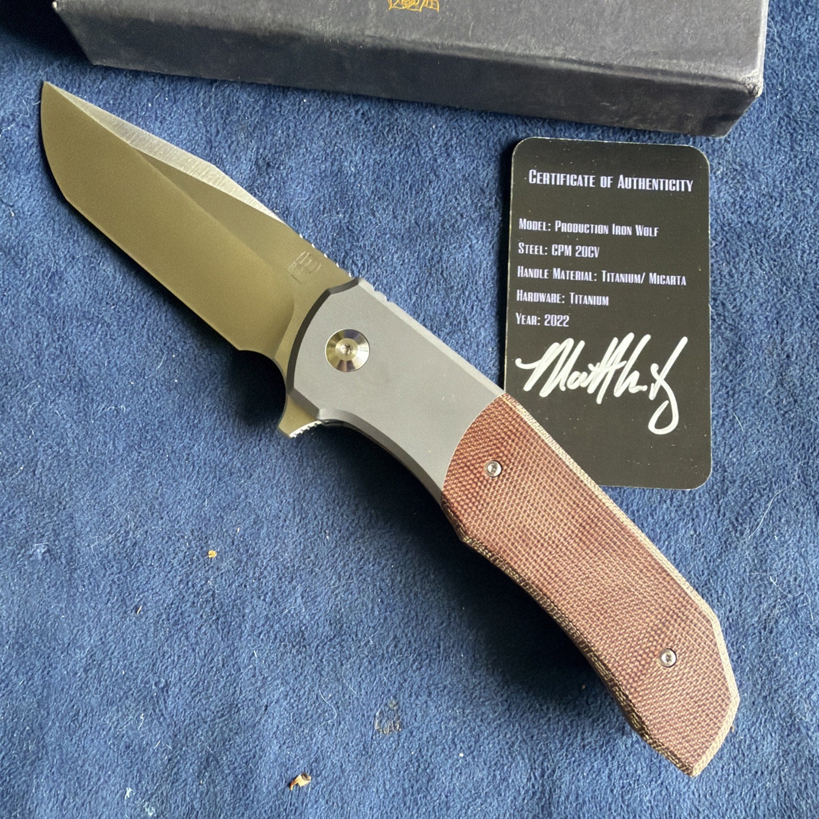 Berg Blades Iron Wolf Micarta Titanium 3.8” belt satin finish. BEAST