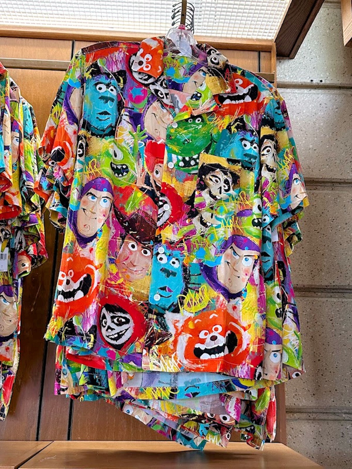 Disney Parks Pixar Character Watercolor Adult Medium Button Up Shirt NEW