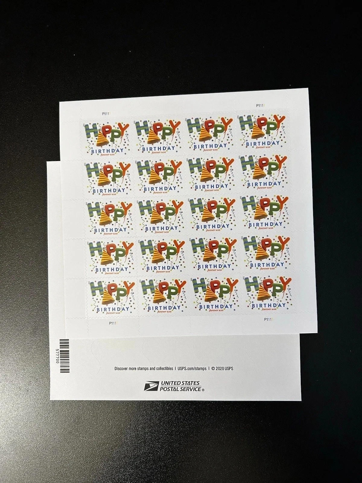 Sheet Of 100 Unused Forever First Class Happy Birthday Celebration Postage Stamp