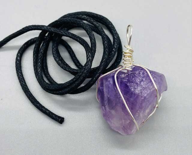 Amethyst Raw Crystal Chunk Wire Wrapped Pendant ~1.5″ Necklace (Each Will Vary)