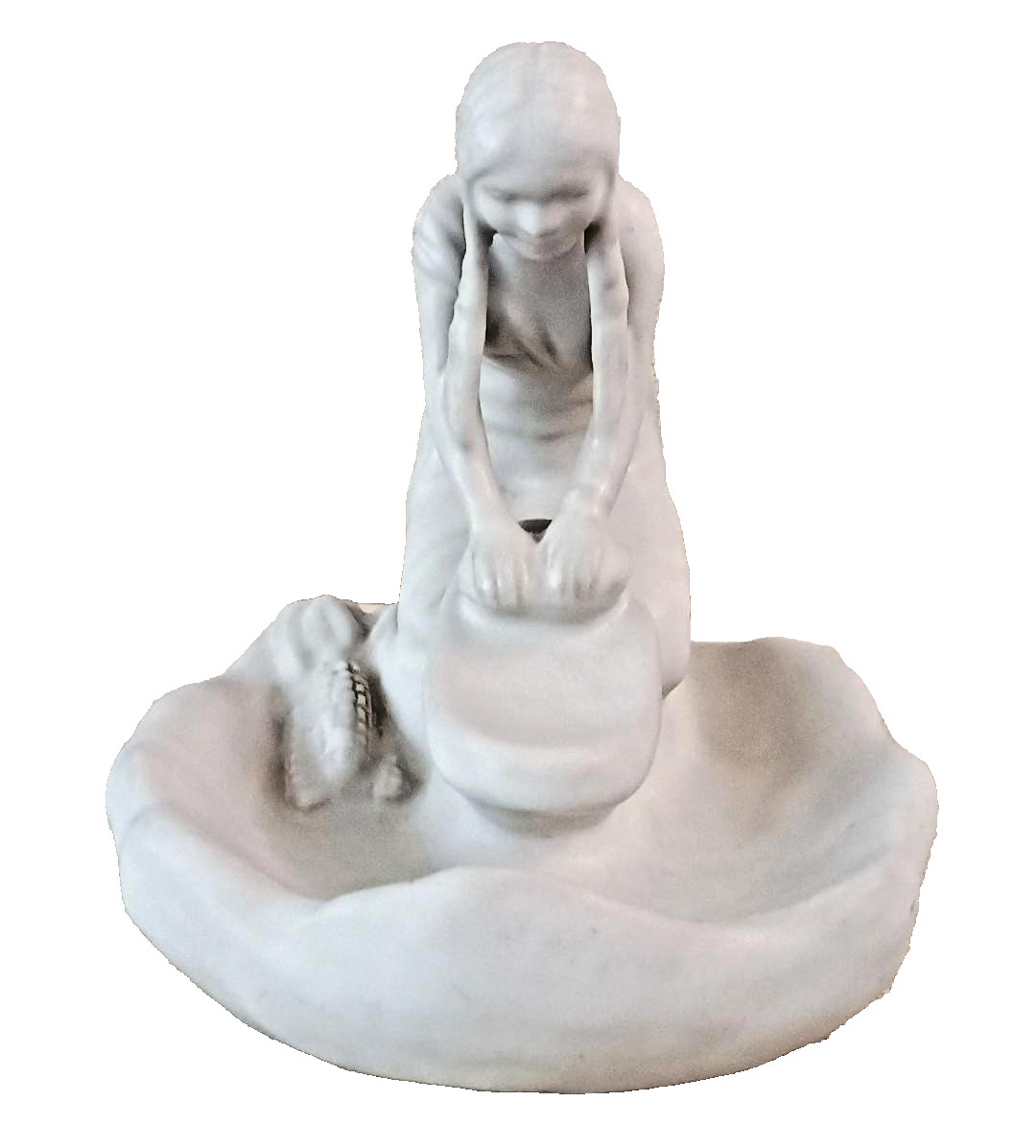 VINTAGE VAN BRIGGLE POTTERY HOPI MAIDEN GRINDING CORN WHITE SATIN FIGURINE 1950s