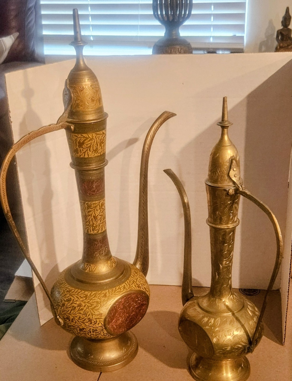 Vintage Pair Of Brass Aftabas
