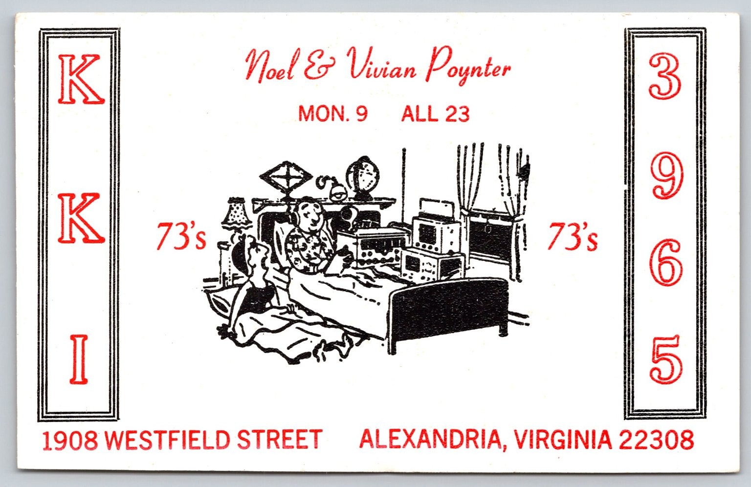 Vintage 1967 Ham Radio QSL Postcard Alexandria VA Noel Vivian Poynter F394