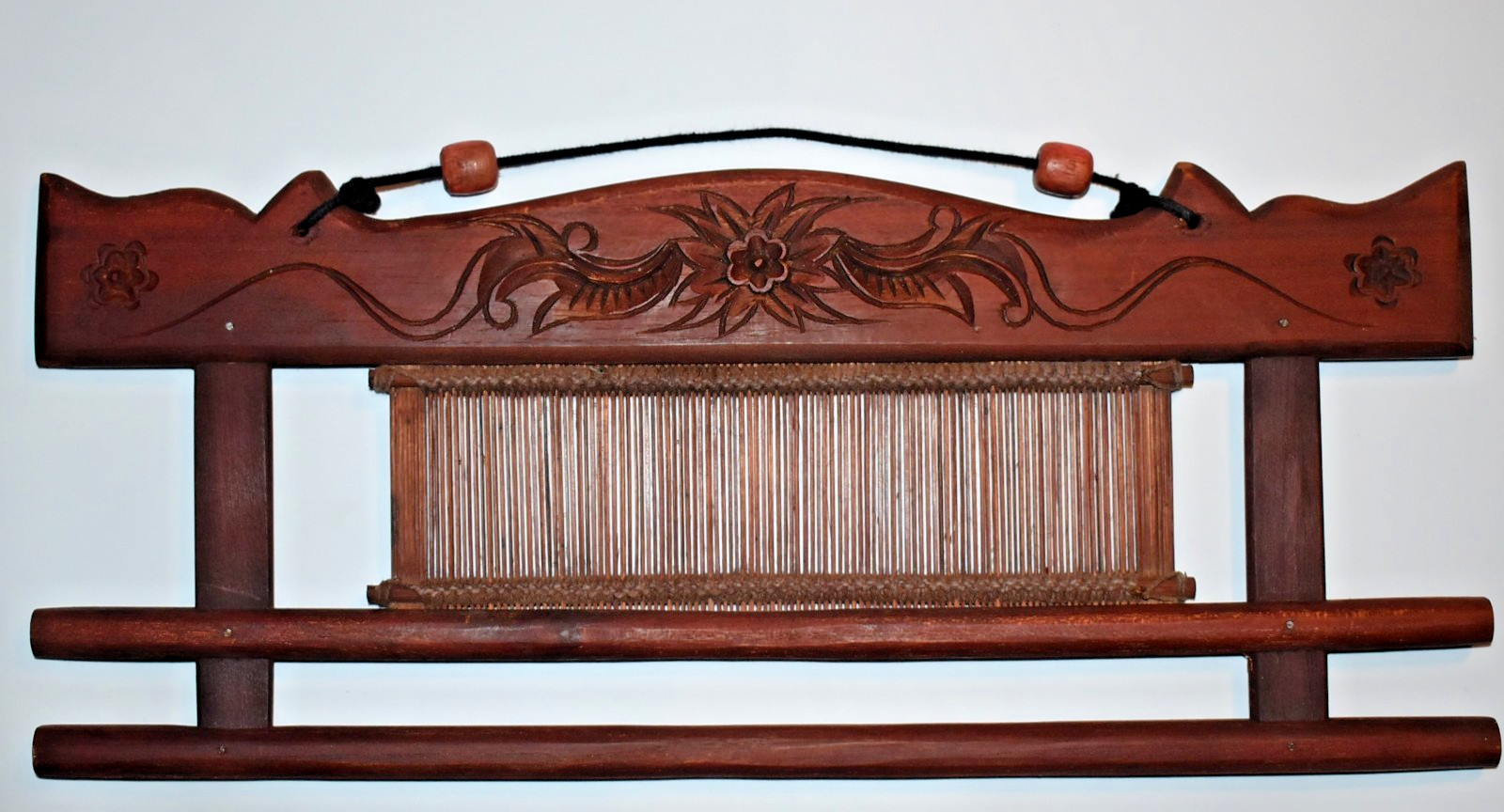 Antique Style Carved Wooden Loom Reed Shuttle Fabric Display Hanger Wall Art