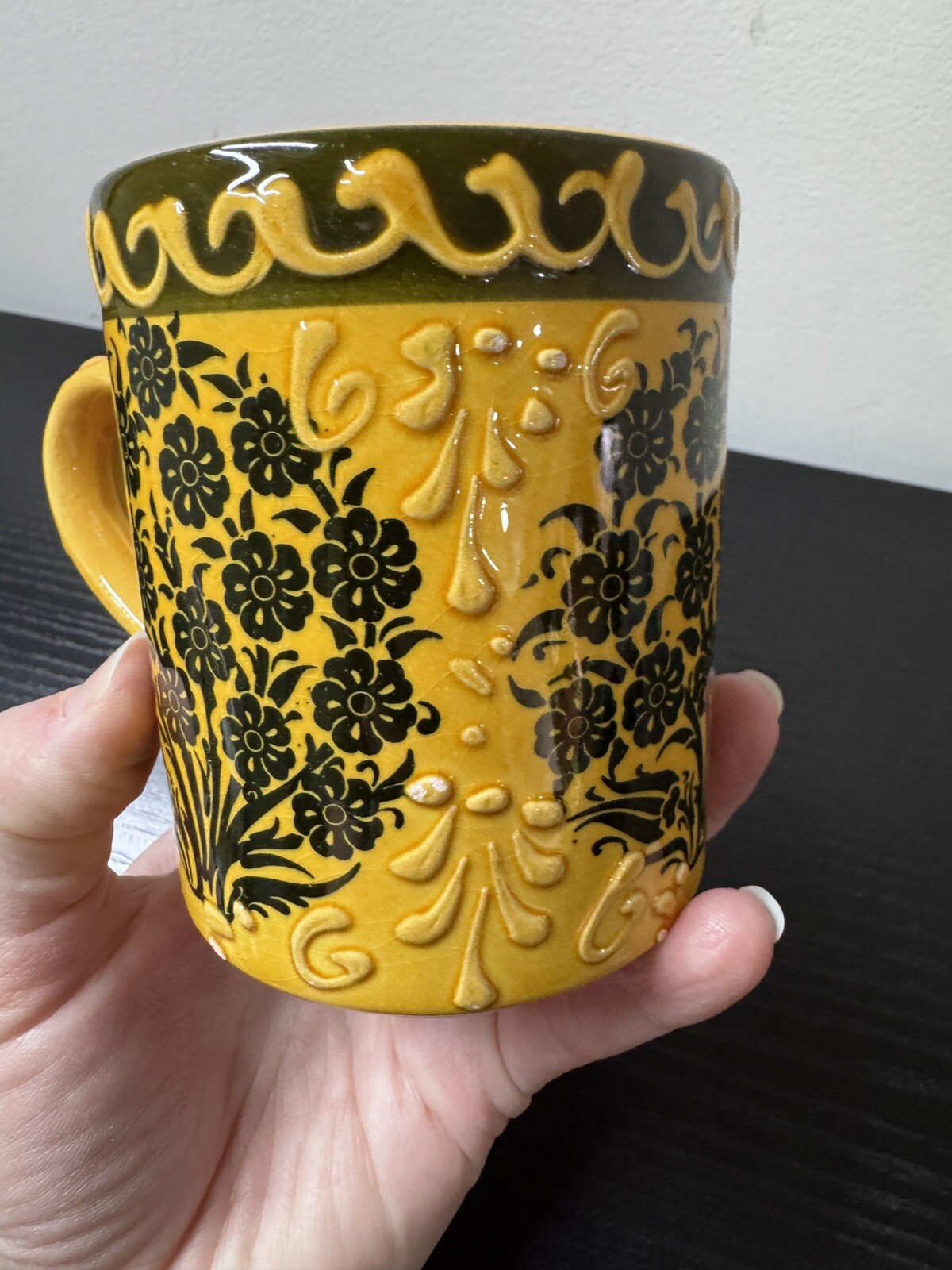 VTG Turkish handpainted ceramic tile mug roughly 4 Fluid Ounces