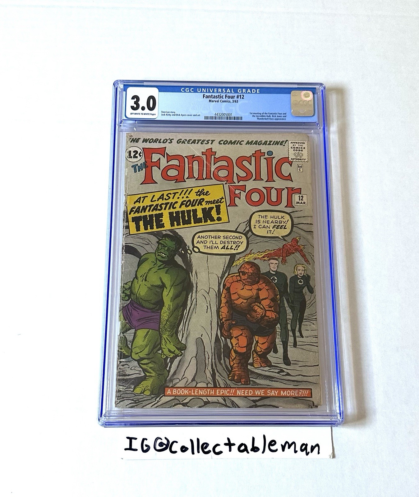 Fantastic Four #12 CGC 3.0 1st Hulk vs Thing Battle! Jack Kirby Art! 1963