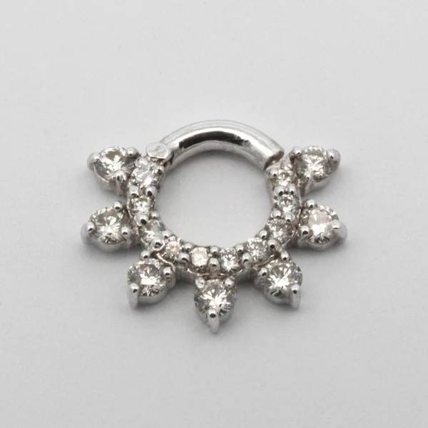 14K White Gold Over Diamond Cartilage Septum Conch Helix Daith Clicker Hoop Ring