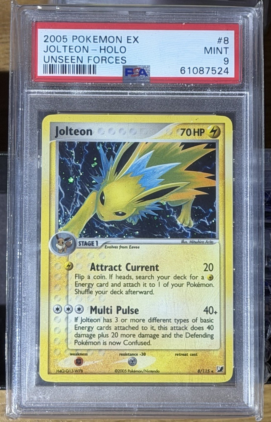 PSA 9 – Jolteon – 8/115 – EX Unseen Forces 2005 – Holo – Vintage Pokémon TCG