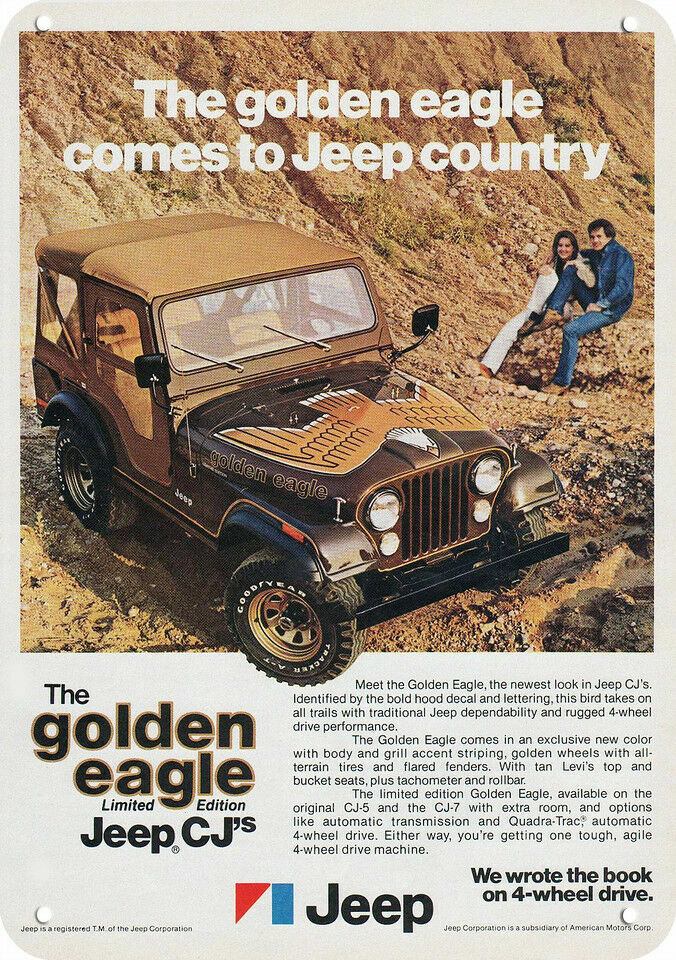 1977 JEEP GOLDEN EAGLE CJ-5 & CJ-7 LIMITED 4X4 DECORATIVE REPLICA METAL SIGN