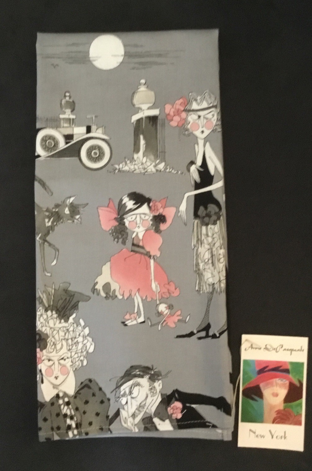 Ann DePasquale Designer NYC Animated Gothic Tea Cotton Towel Vtg Halloween NWT
