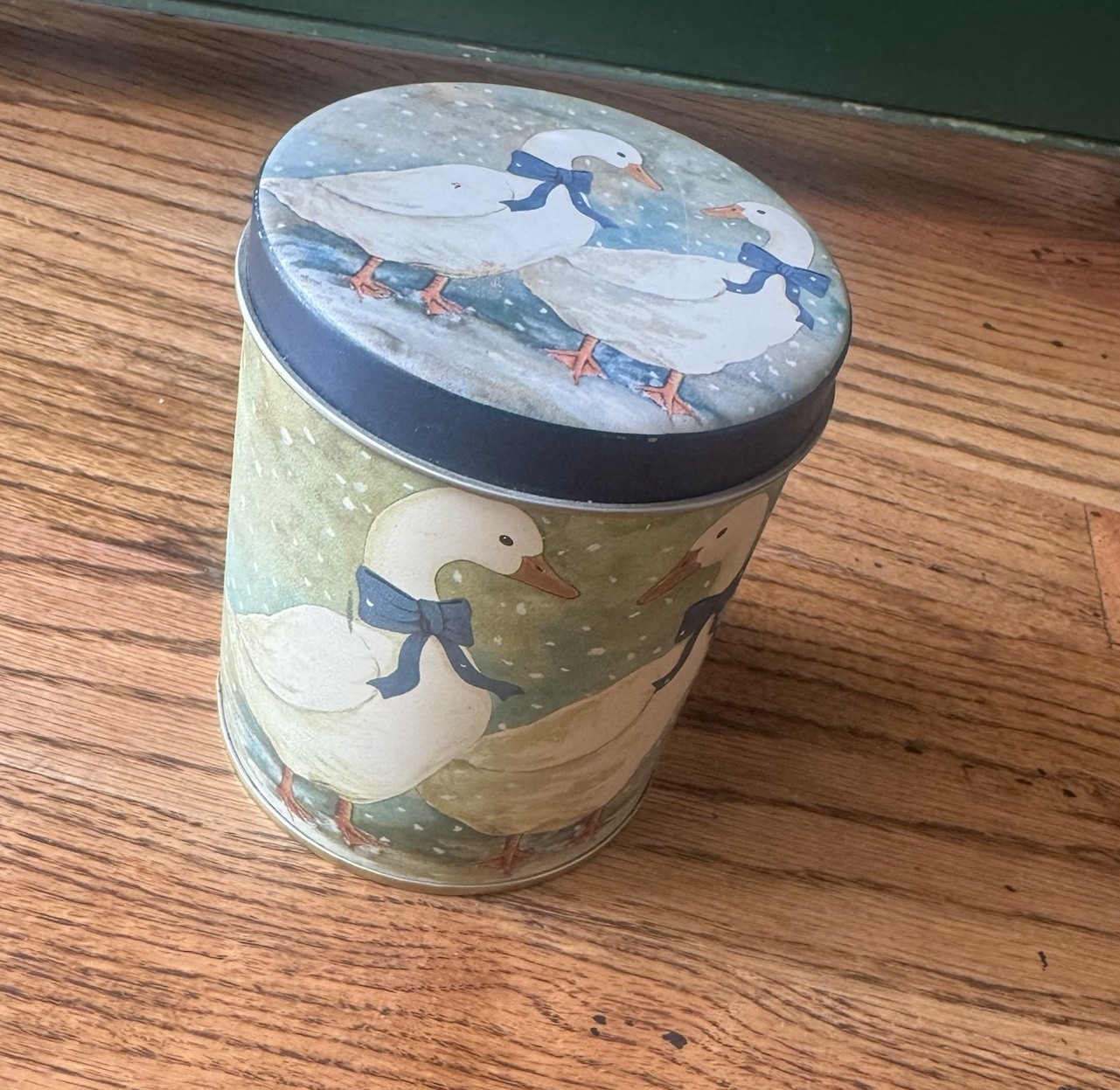 Vintage 1980s Goose Tin Canister | Blue Bows, Cottagecore Farmhouse Decor