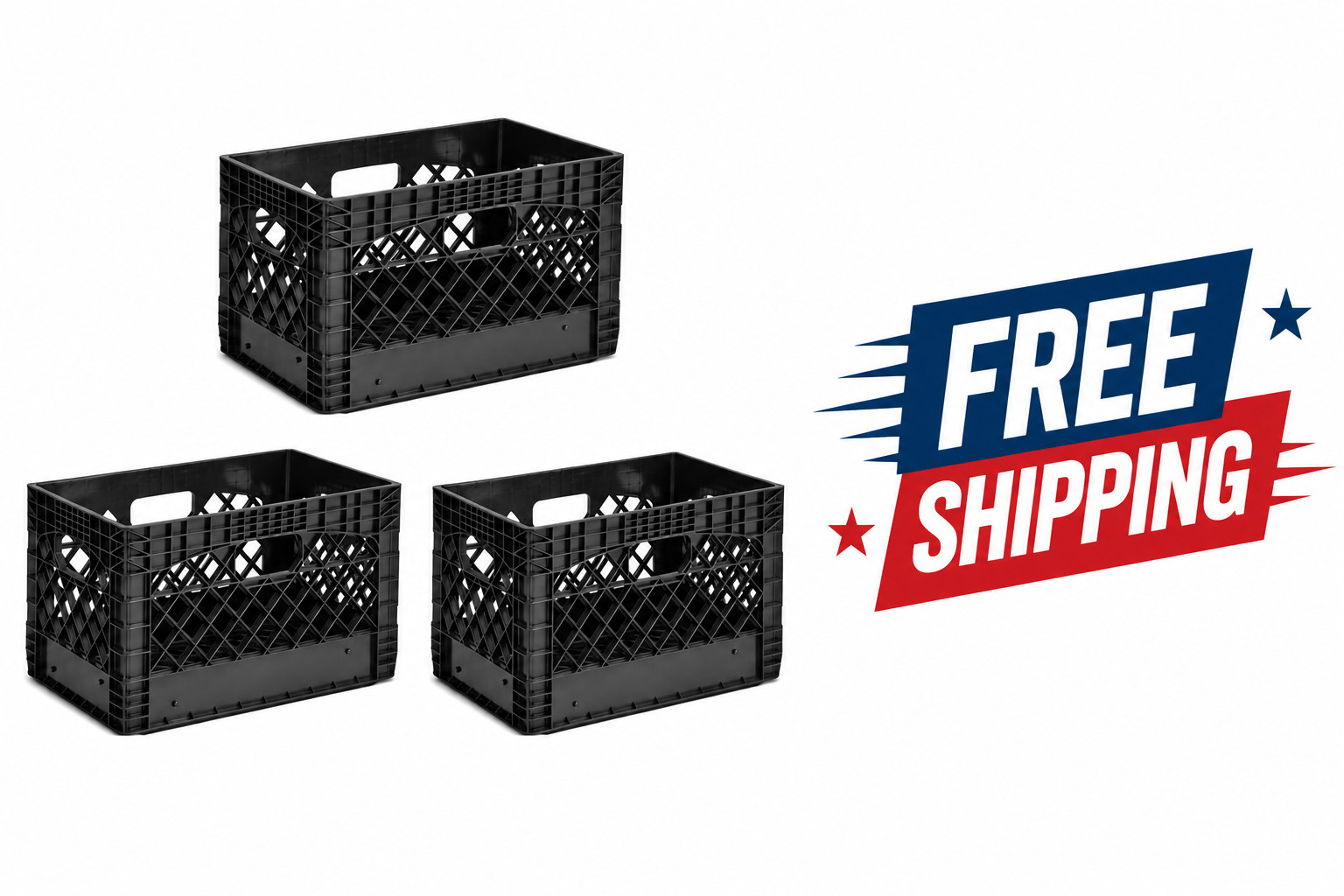 3 Pack Juggernaut Storage 24QT Plastic Heavy-Duty Milk Crate, Black