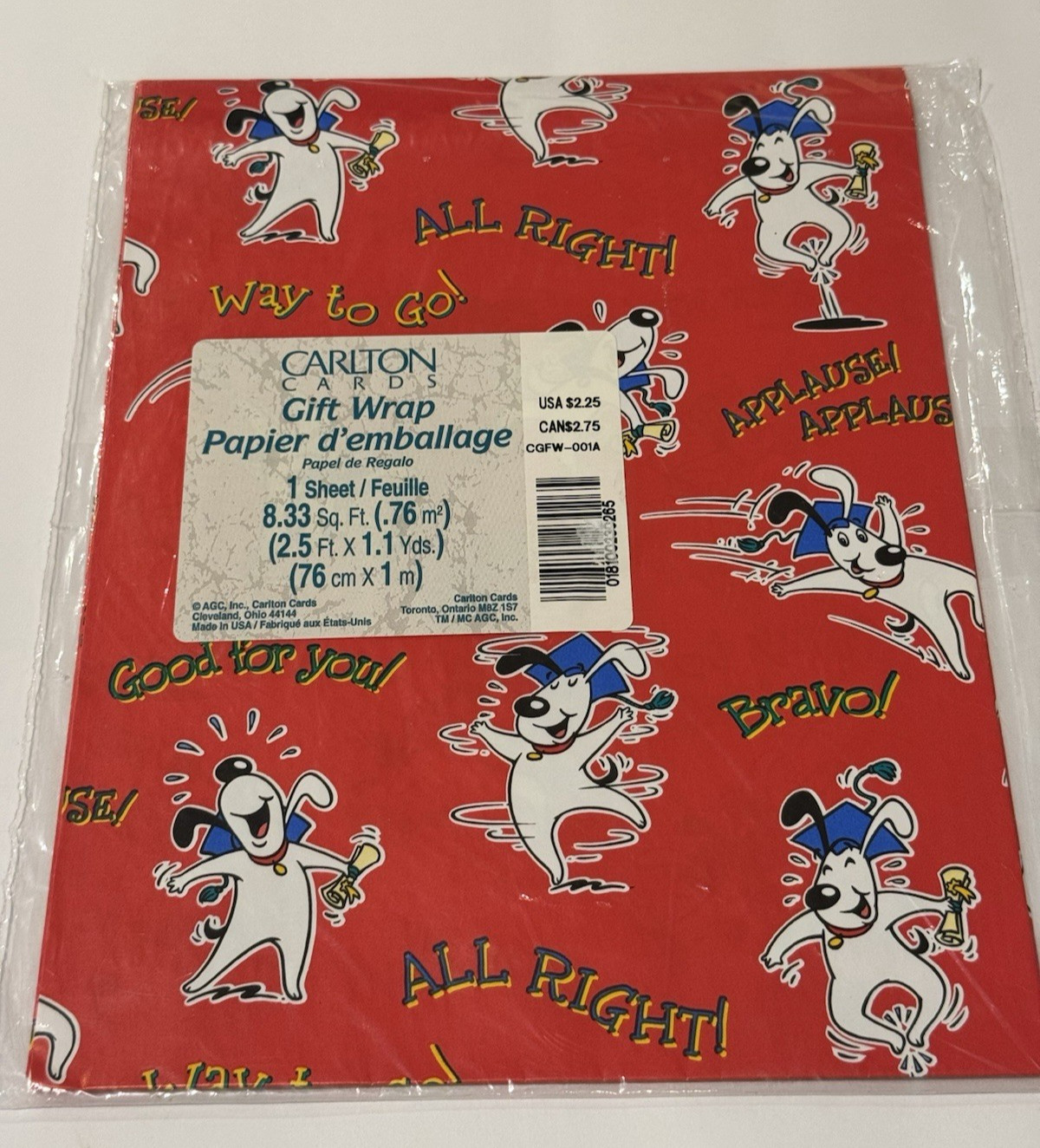 VTG Carlton Cards Flat Gift Wrap Graduation Diploma Congrats Dog Puppy USA NOS