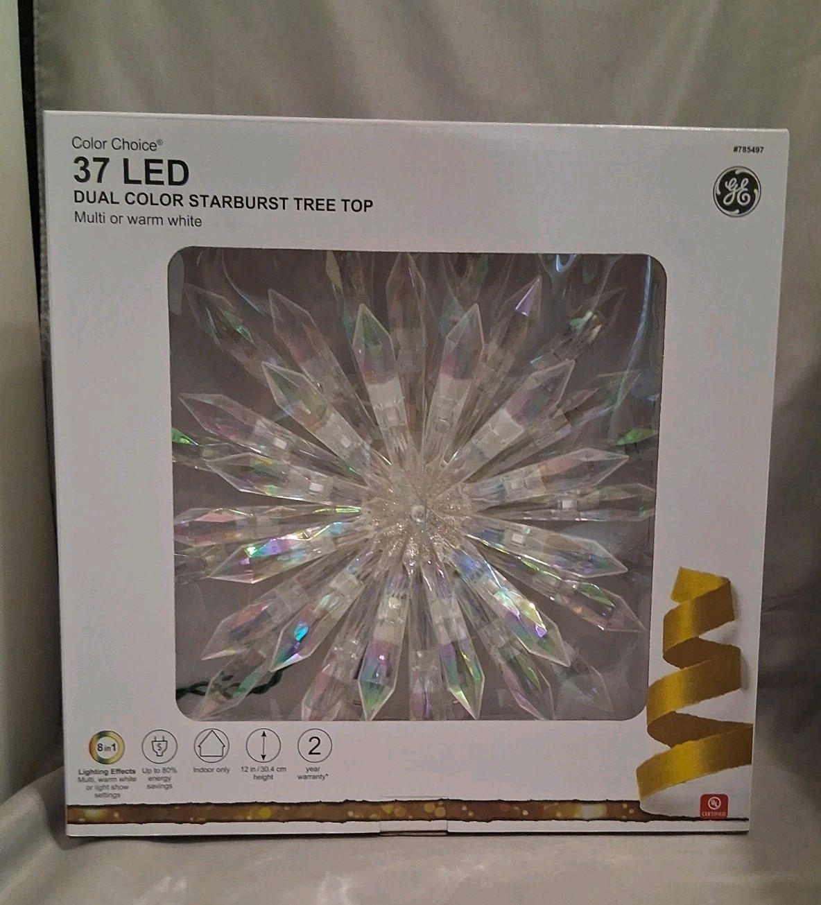 GE 37 LED Dual Color Starburst Christmas Tree Topper 8-Function Green Wired NIB
