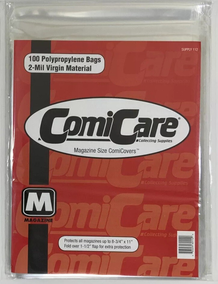 ComicCare Magazine Bags 100 Pack 2Mil Polypropylene 8.75 x 11 Protective Sleeves