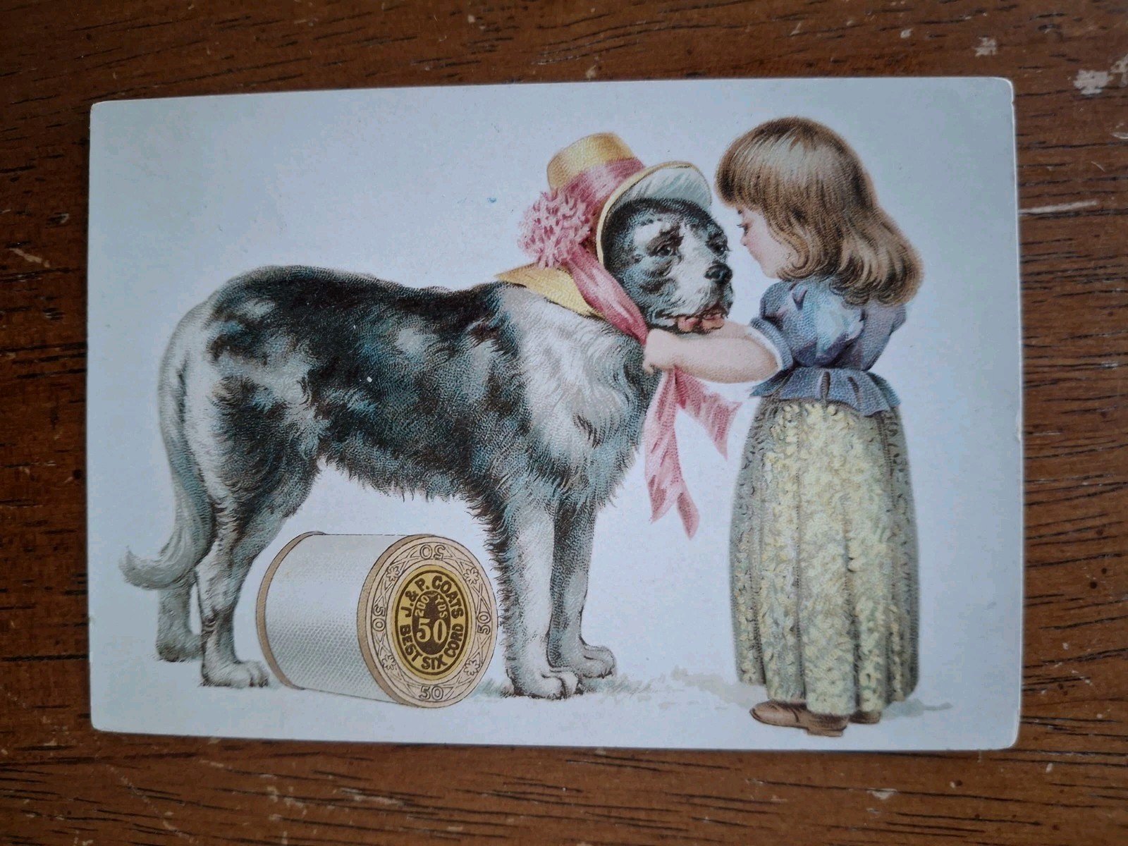 1880s Dog & CHILD Sewing J&P COATS THREAD Victorian Advertising Trade Card