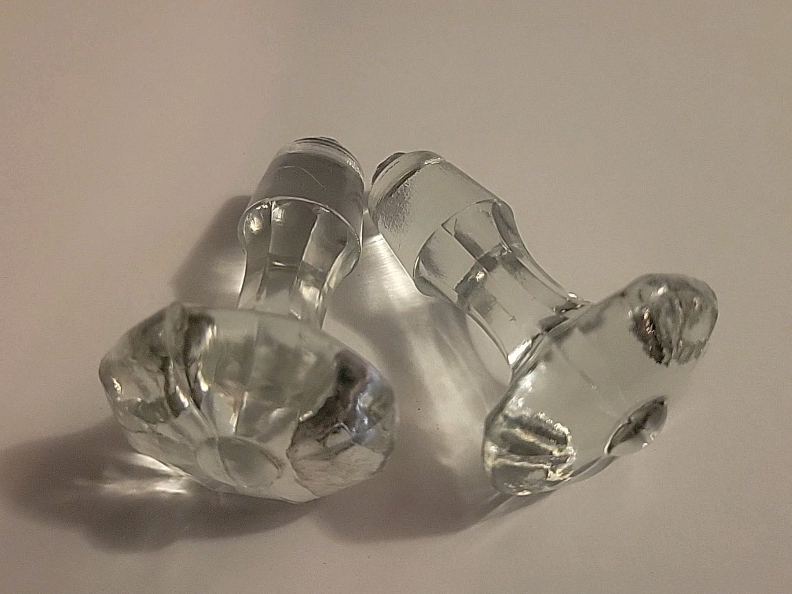Vintage Heavy Clear Crystal? Glass Bottle Stoppers 3″ Set