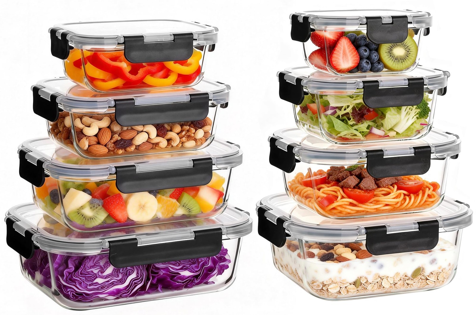 Belgol 8 Pack Glass Meal Prep Containers 5.1oz–51oz Airtight Microwave Safe