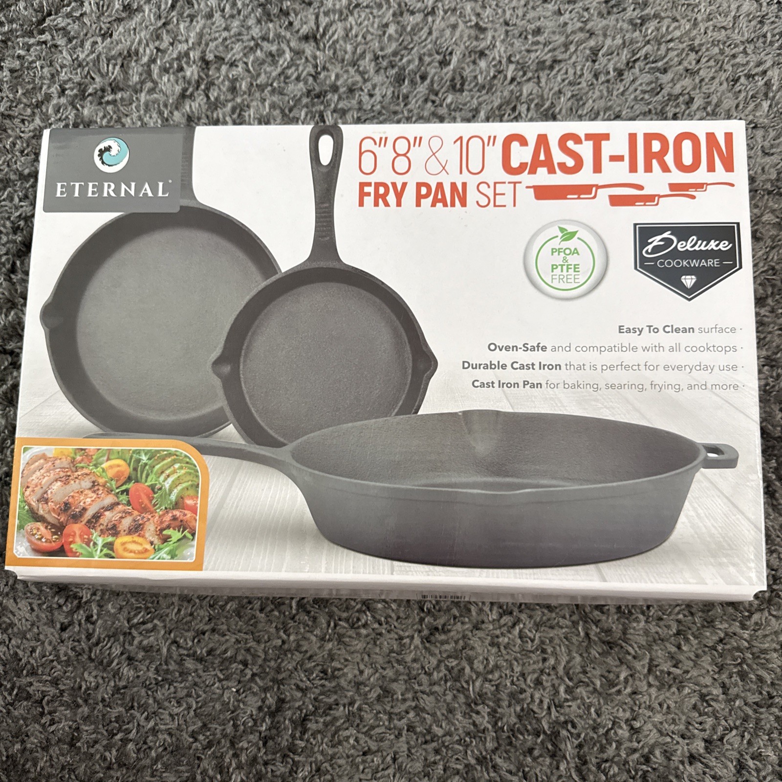 Set of 3 Cast Iron Skillet Oven Fry Pans Cookware Pre-seasoned Cast Iron