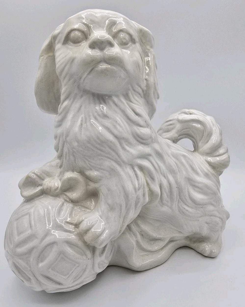 Vintage Italian Blanc de Chine Pekingese Spaniel Ceramic Figurine White Glaze Br