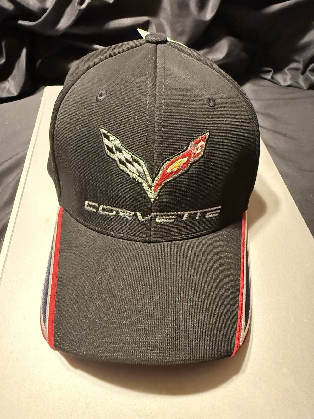 Chevrolet Corvette Black Baseball Cap Hat w/ Red & Silver Trim