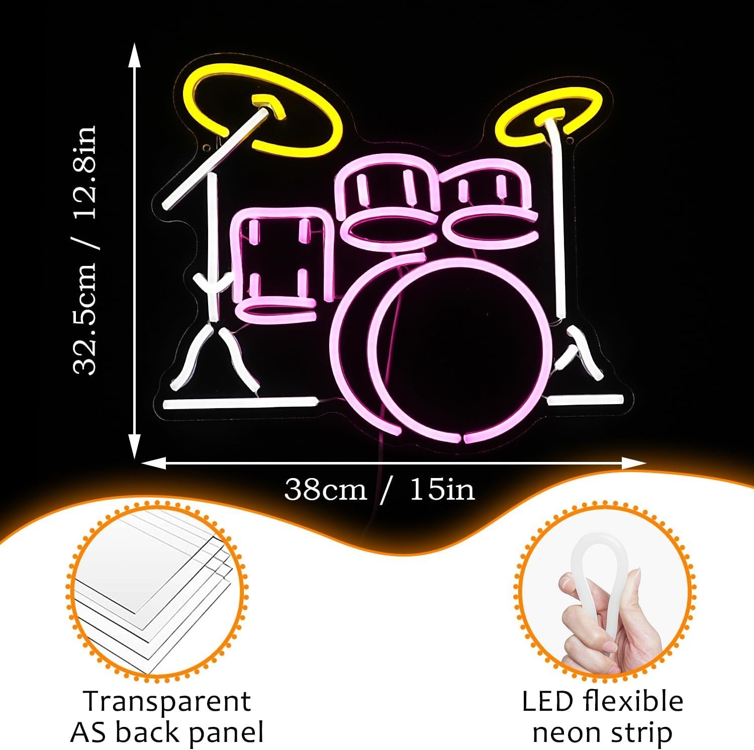 Drum Kit Neon Sign Dimmable Multicolored Led Neon Light for Wall Multi colored