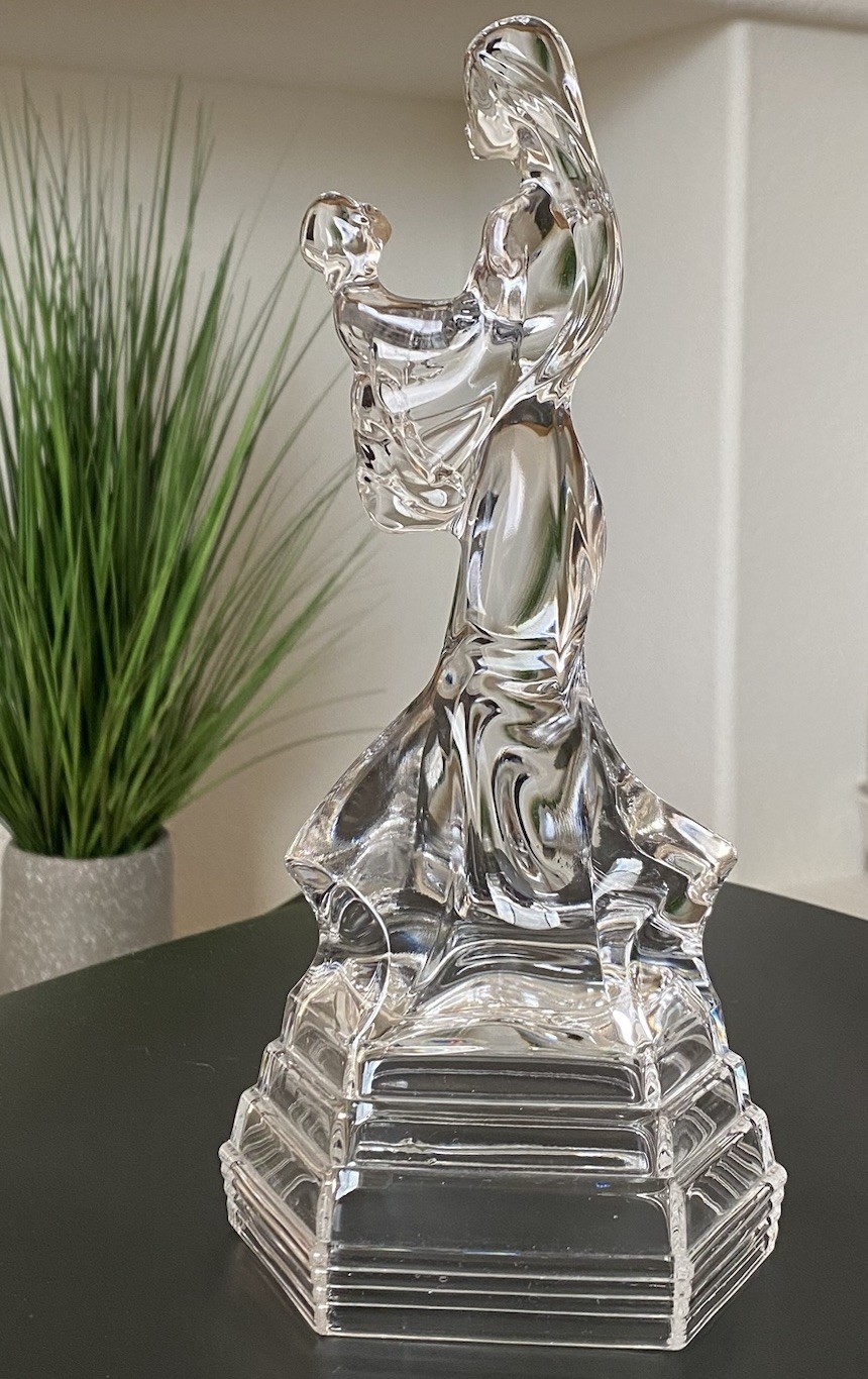 Art Deco Style Italian Crystal Figurine Mother Holding Girl Child 10 Inches Tall