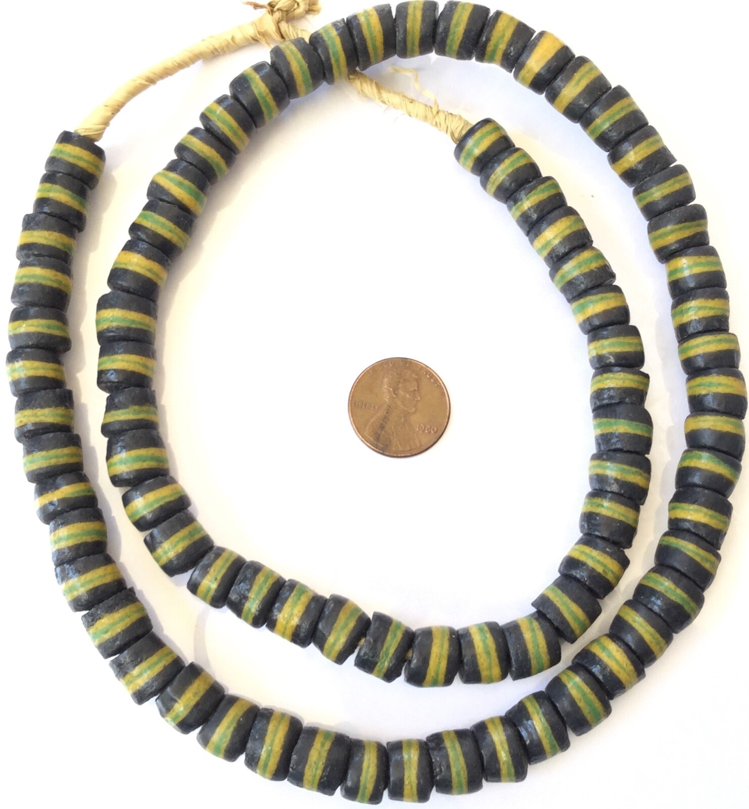 80 Opaque Black and yellow Colors Recycled glass African trade beads-Ghana