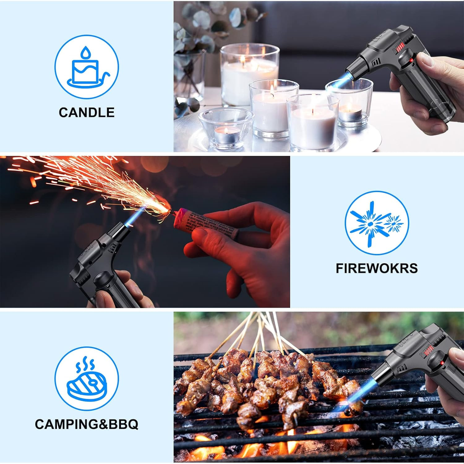 Torch Lighters, 4 Pack, Butane Refillable Jet Flame Torch Lighter, Windproof, Sa