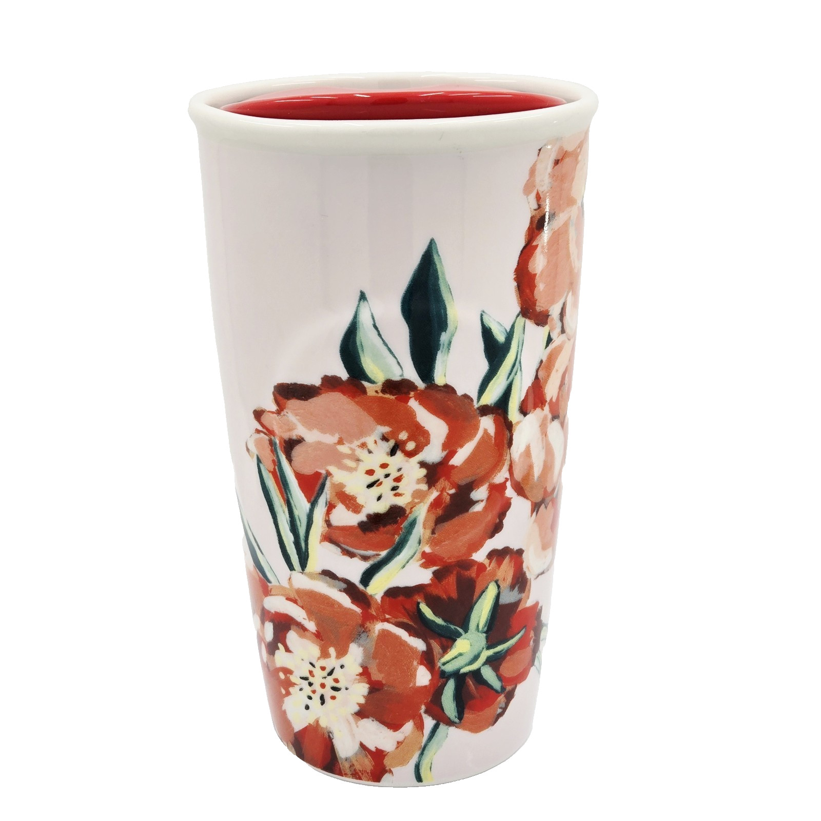 Starbucks 2015 Red Floral Flowers Ceramic Travel Mug Tumbler 10 oz – Retired