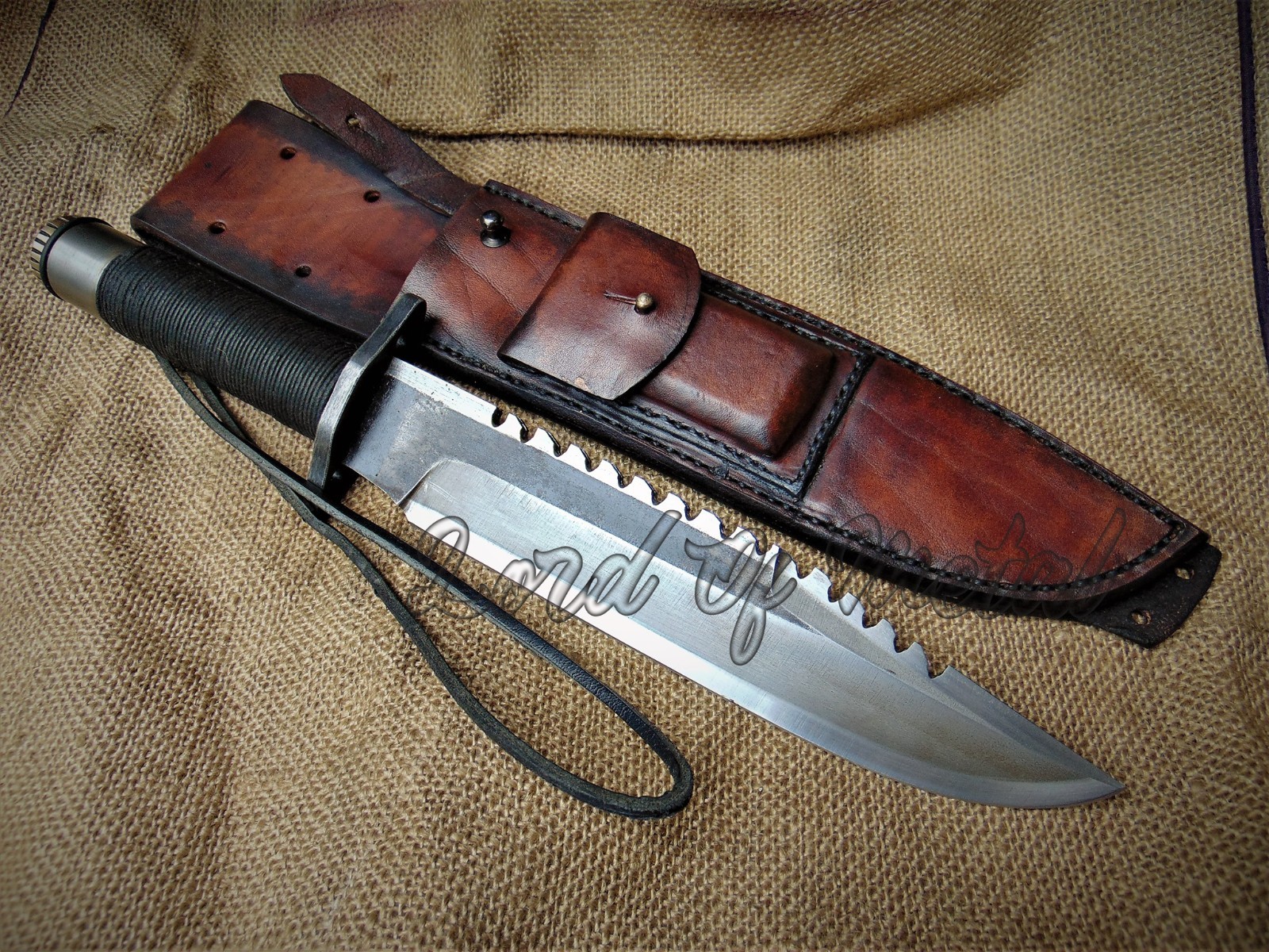 ACID WASH HEAVY DUTY RAMBO SURVIVAL, CAMPING, HUNTING BOWIE KNIFE WITH SHEATH