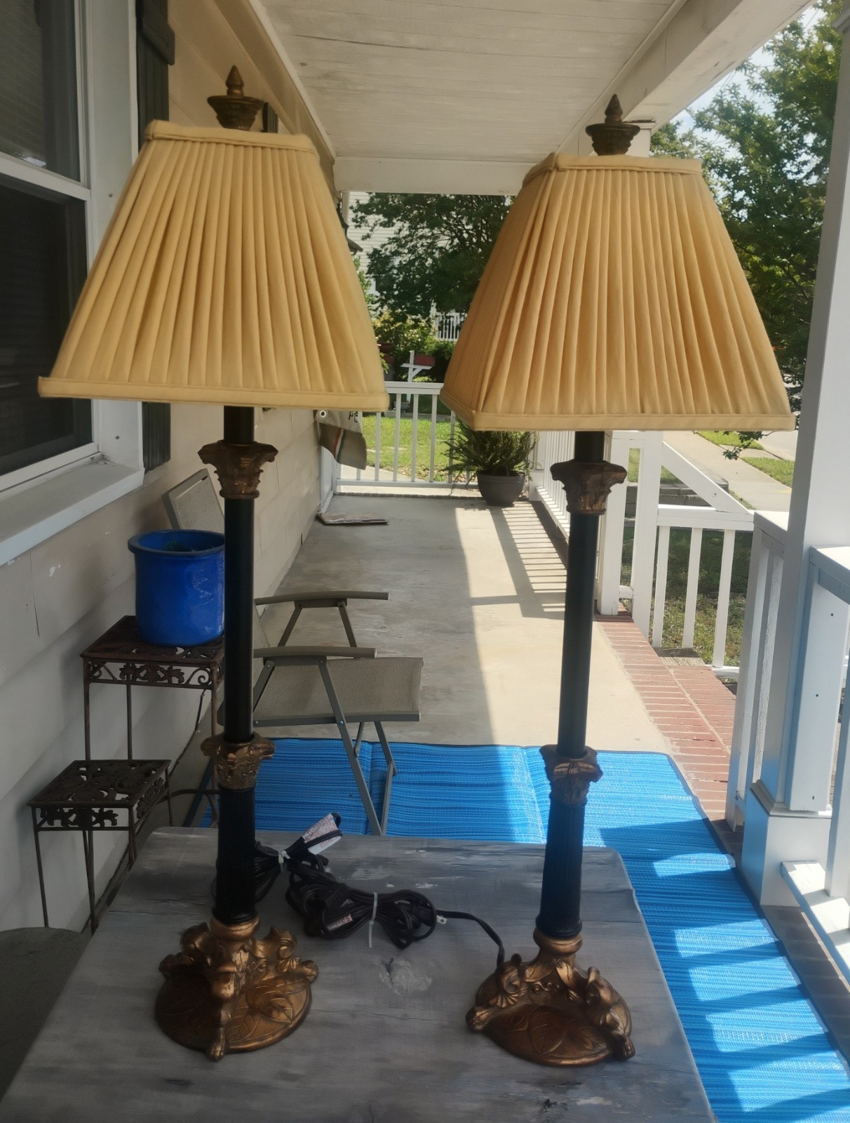 VTG Neoclassical Candlestick Buffet Table Lamps Pair 32″ Bronze Gold Tested